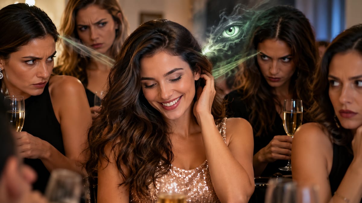 Mau-olhado: olhares invejosos e um brilho ameaçador à volta de uma mulher feliz